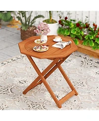 Costway 1 Pcs Outdoor Patio Folding Wood Dining Table for 4 with 2" Umbrella Hole for Garden