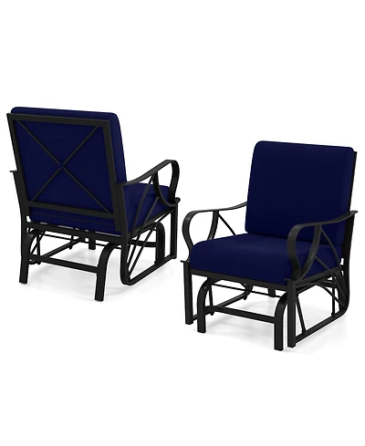 Gymax 2PCS Patio Glider Chair Single Outdoor Rocking with Seat and Back Cushions
