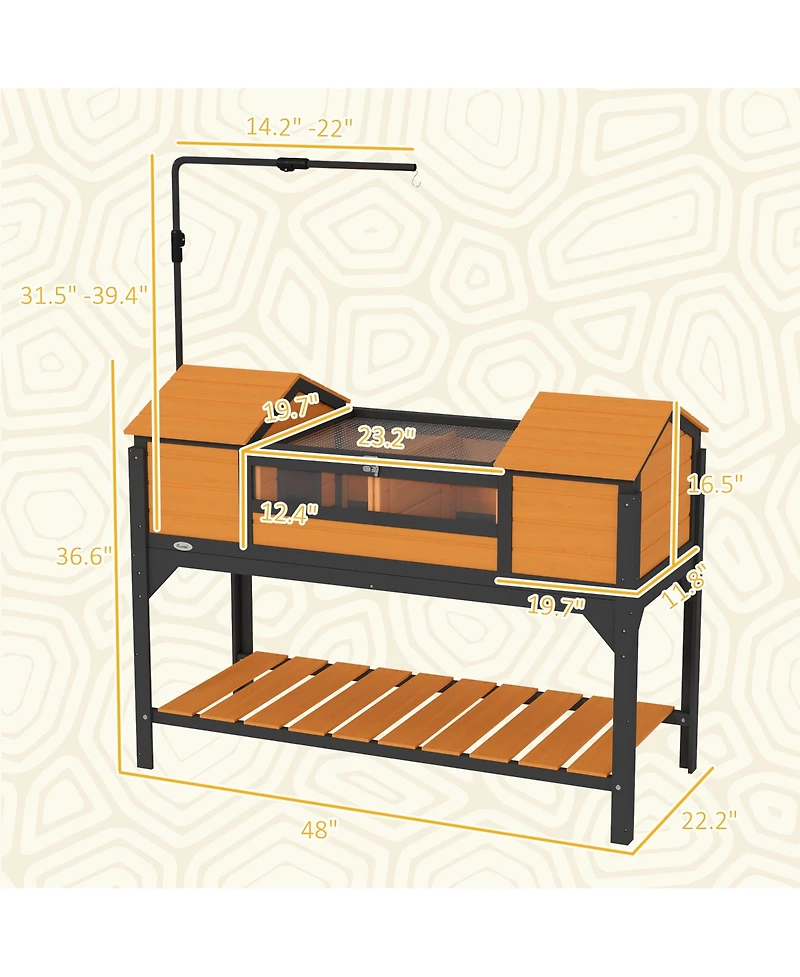PawHut Wooden Tortoise Habitat W/ Adjustable Lamp Holder 2 Houses,