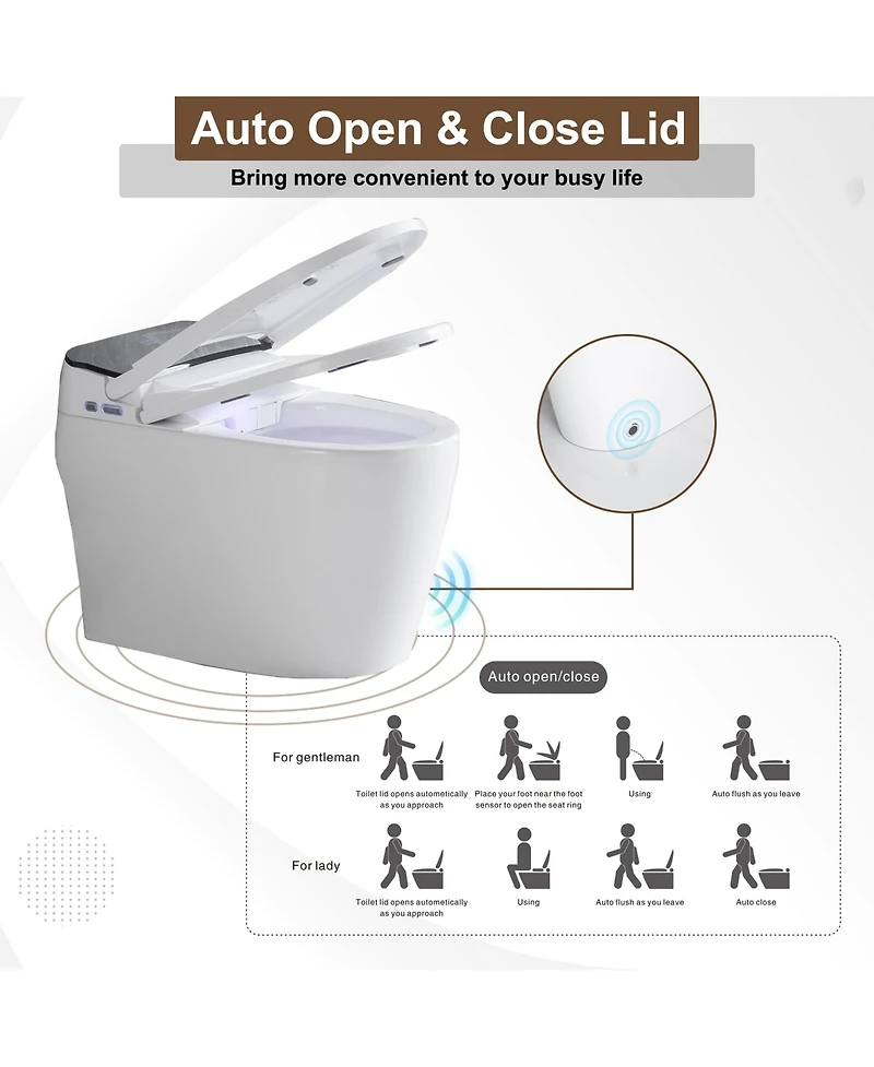 Casainc Smart Elongated One-Piece Bathroom Fixture, Heated Seat, Auto Open/Close, Foot Sensor, Warm Water, Dryer & Night Light