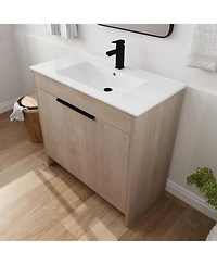 Casainc 36 Inch Freestanding Vanity with Ceramic Sink and Soft-Close Cabinet Doors