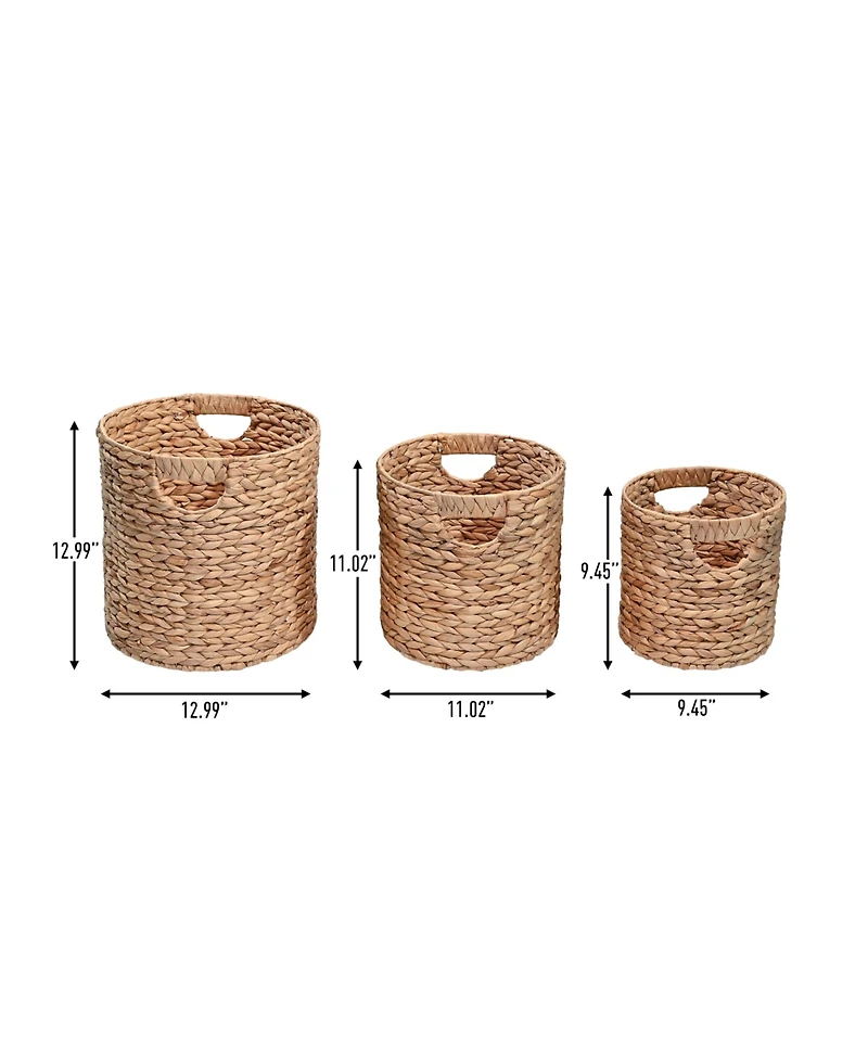Avery Bohemian Cottage Hand-Woven Hyacinth Cylinder Nesting Baskets with Handles (Set of 3)