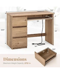 Mecale Computer Desk with Power Outlet Keyboard Tray and 3 Large Drawers