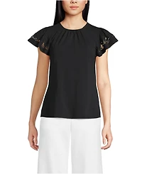 Lands' End Women's Lightweight Jersey Crew Neck Ruffle Sleeve Flowy Top