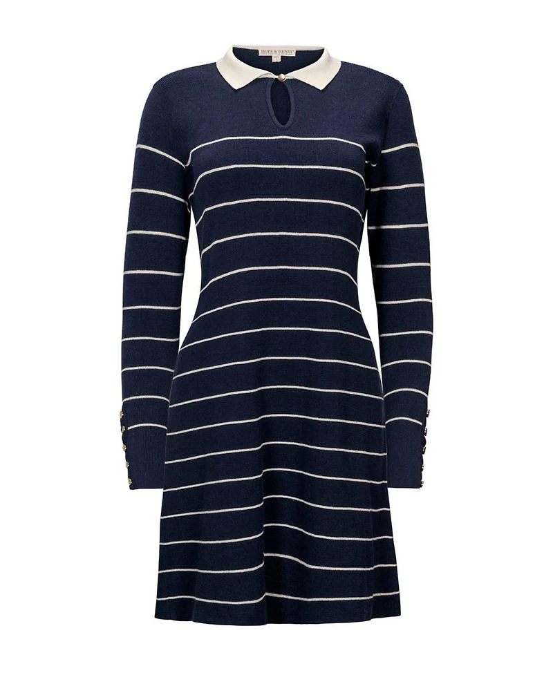 Hope & Henry Women's Organic Long Sleeve Collared Sweater Dress