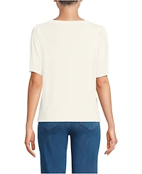 Lands' End Women's Elbow Sleeve Supima Cotton Boatneck T-Shirt