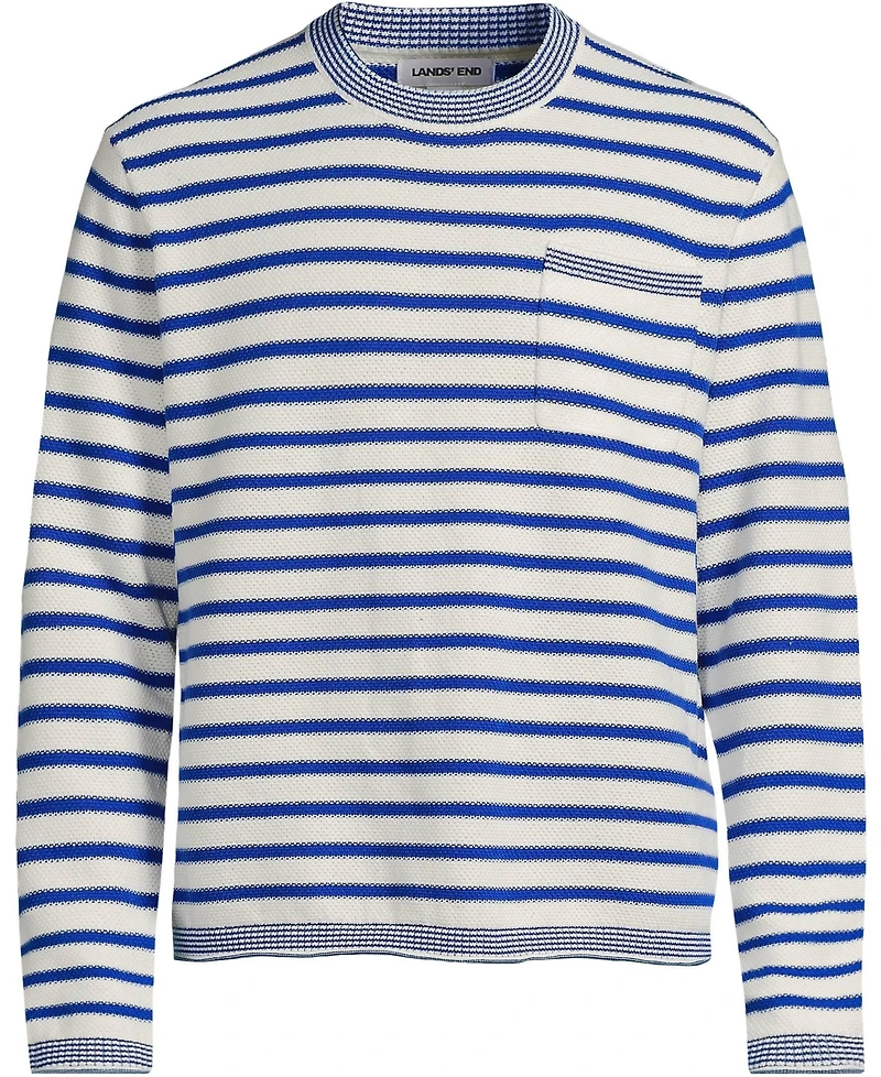 Lands' End Men's Long Sleeve Textured Cotton Crewneck Sweater