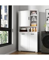Casainc Laundry Cabinet with Doors, Tilt-Out Hamper, Open and Adjustable Shelves