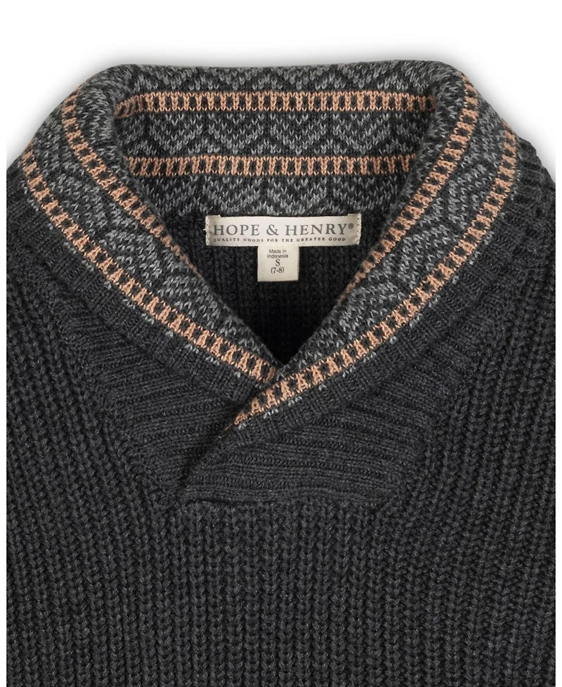 Hope & Henry Boys Organic Long Sleeve Shawl Collar Sweater with Intarsia Detail