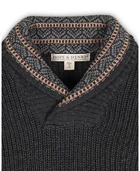 Hope & Henry Boys Organic Long Sleeve Shawl Collar Sweater with Intarsia Detail