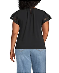 Lands' End Women's Plus Lightweight Jersey Crew Neck Ruffle Sleeve Flowy Top