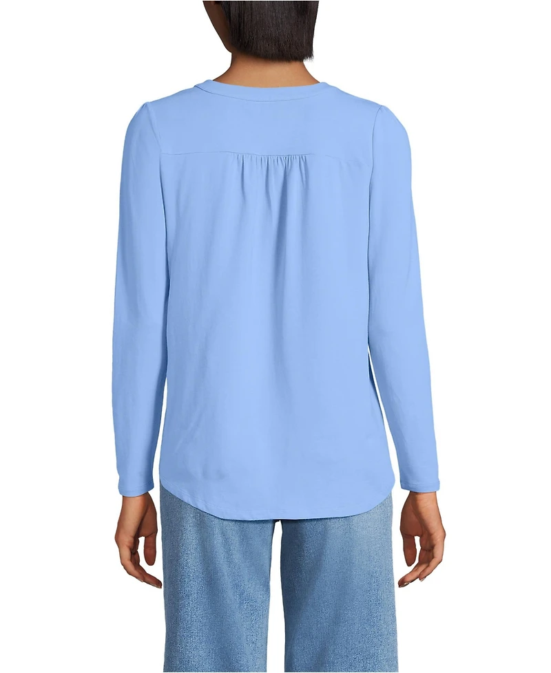 Lands' End Women's Petite Long Sleeve Lightweight Jersey Notch Neck Tunic Top