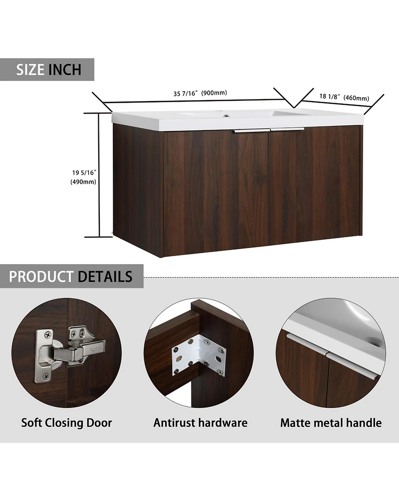 Casainc 36 Inch Floating Bathroom Vanity with Sink and Soft-Close Double Doors