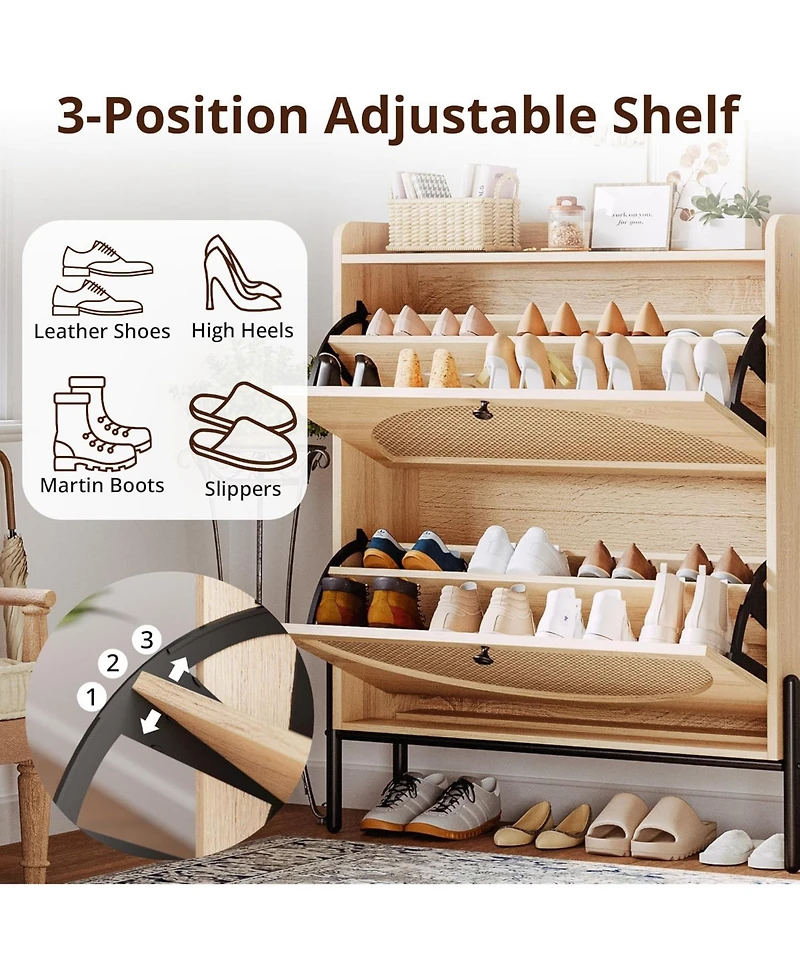 Ironck Shoe Cabinet Storage with 2 Flip Drawers, Oak
