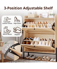 Ironck Shoe Cabinet Storage with 2 Flip Drawers, Oak