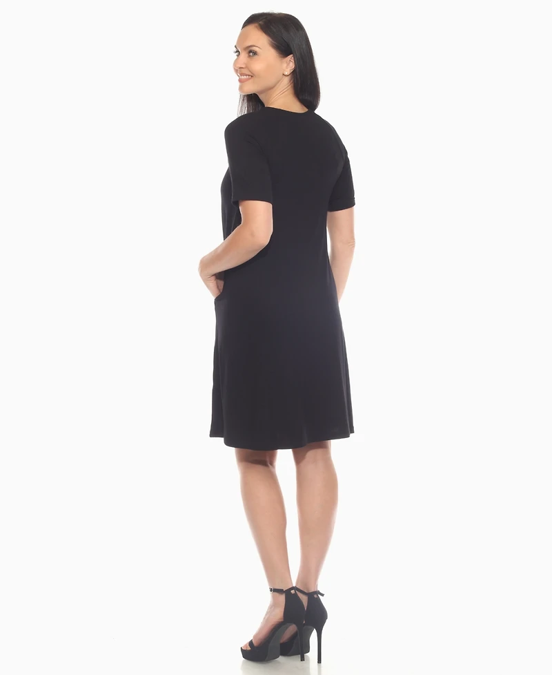 White Mark Women's Short Sleeve Crisscross Neck A-Line Dress