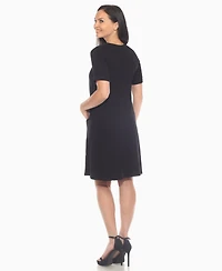 White Mark Women's Short Sleeve Crisscross Neck A-Line Dress