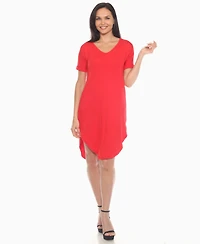 White Mark Women's V-Neck Knee-Length Dress