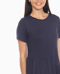 White Mark Women's Asymmetrical Waist and Short Sleeve Swing Dress