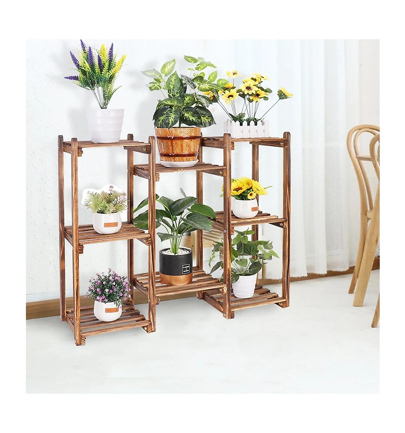Unho Multi-Tier Wood Plant Stand Rack 10 Pot Flower Display Shelf