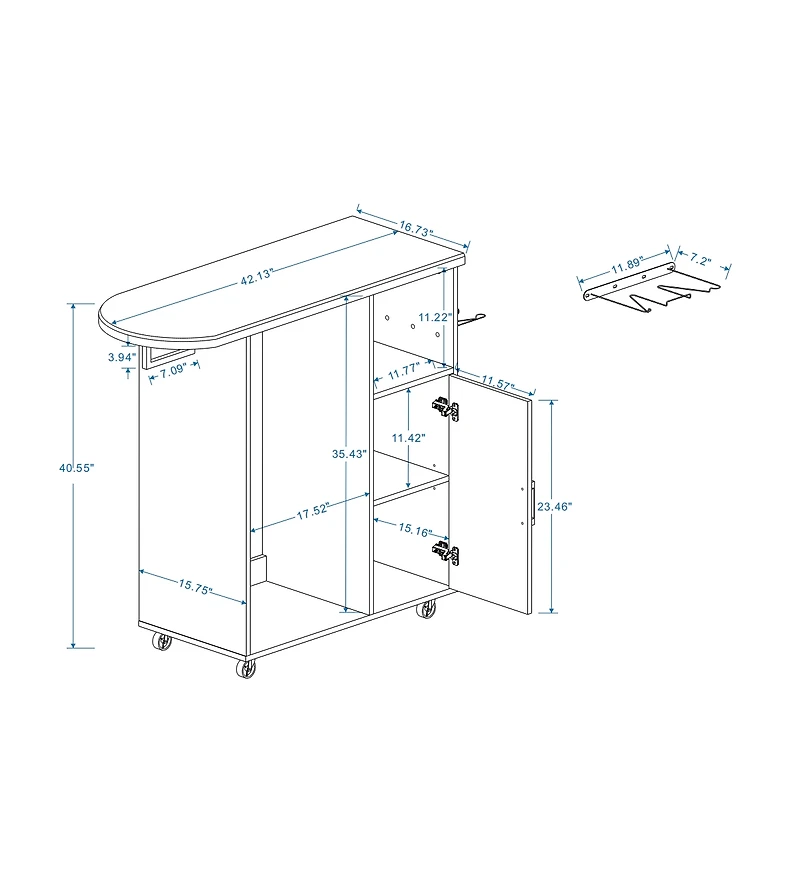 Casainc Rolling Ironing Cabinet with Foldable Ironing Board and Storage Shelves