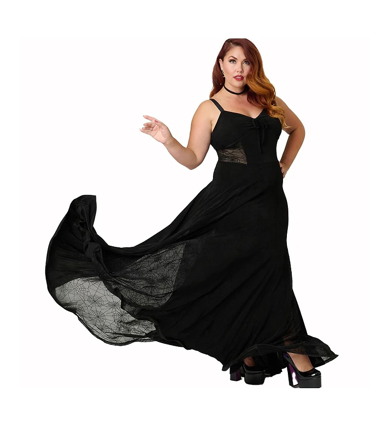 Unique Vintage Plus Sheer Spiderweb Godet Maxi Dress