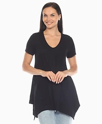 White Mark Women's Short Sleeve Shirred Front Knit Tunic Top