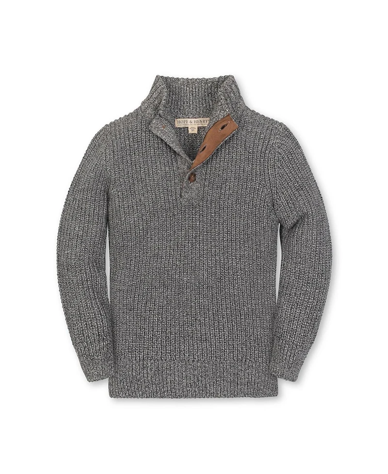 Hope & Henry Boys Organic Mock Neck Cardigan Stitch Sweater