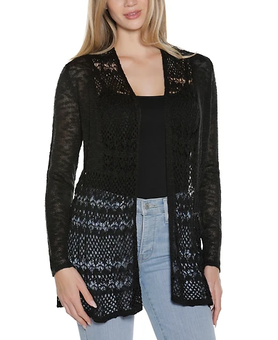 Belldini Women's Open-Front Pointelle-Trim Cardigan Sweater