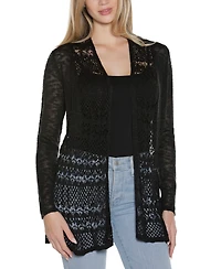 Belldini Women's Open-Front Pointelle-Trim Cardigan Sweater