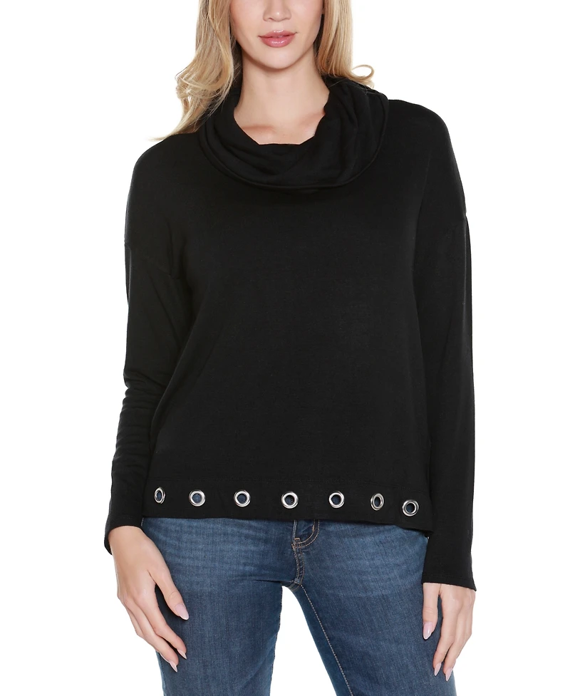 Belldini Women's Hacci Cowl Neck Knit Top