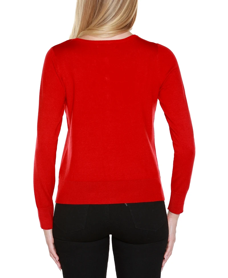 Belldini Women's Embellished Neckline Cardigan Sweater