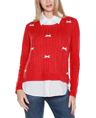 Belldini Women's Bow-Trim Two-Fer Sweater