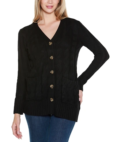 Belldini Women's Button-Front Cable Cardigan Sweater