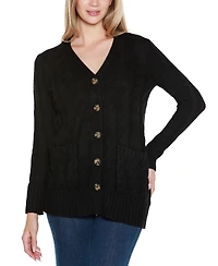 Belldini Women's Button-Front Cable Cardigan Sweater