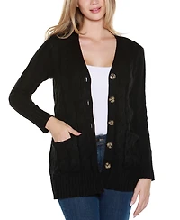 Belldini Women's Button-Front Cable Cardigan Sweater