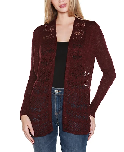 Belldini Women's Open-Front Pointelle-Trim Cardigan Sweater