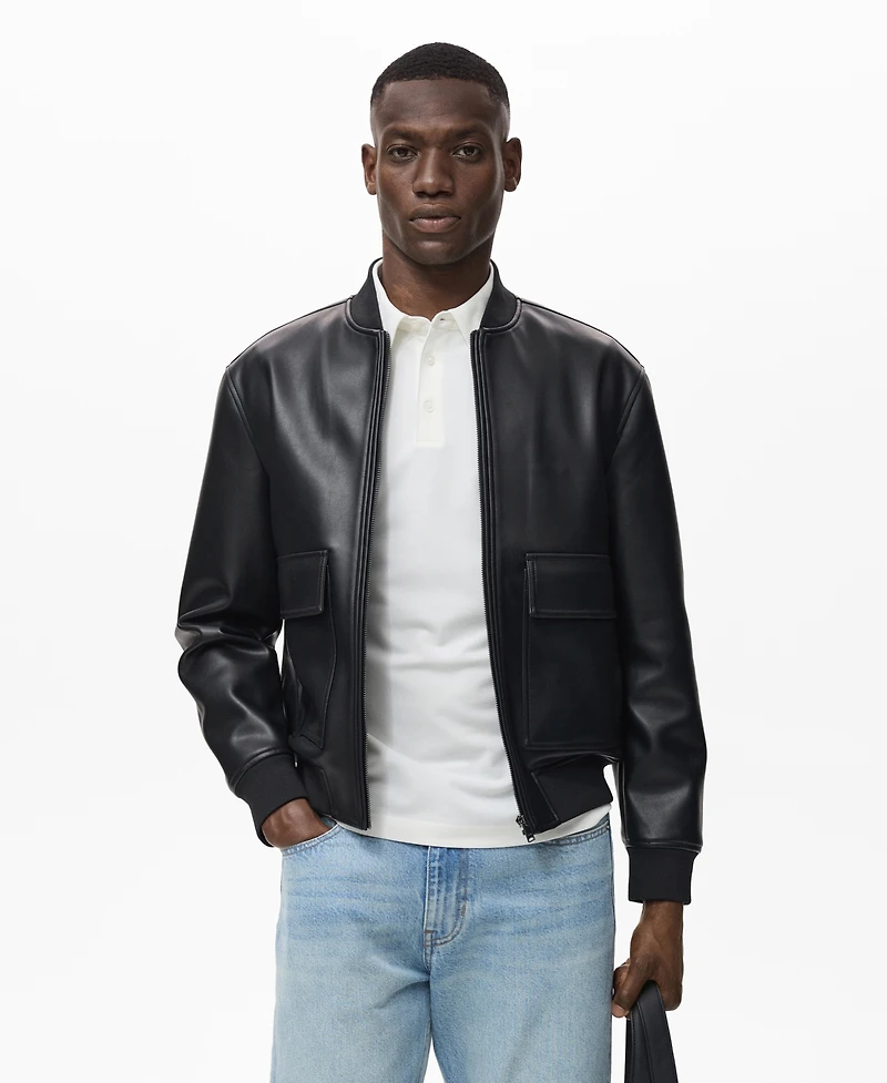 Mango Men's Leather-Effect Bomber Jacket