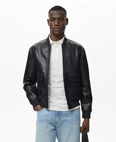 Mango Men's Leather-Effect Bomber Jacket