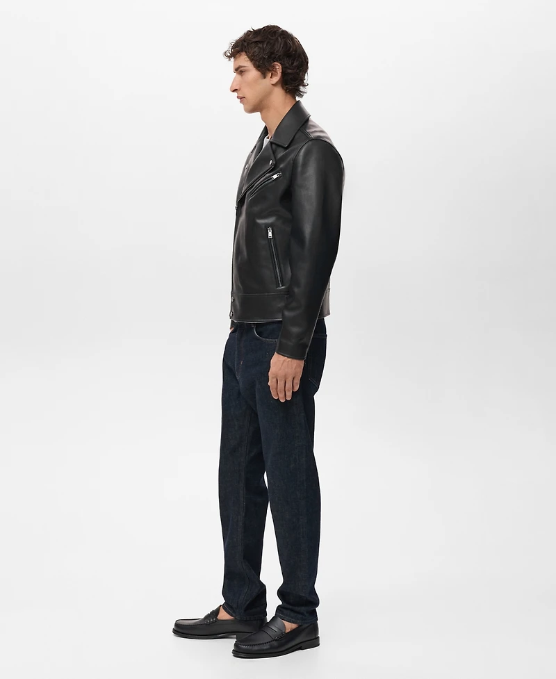 Mango Men's Leather-Effect Biker Jacket