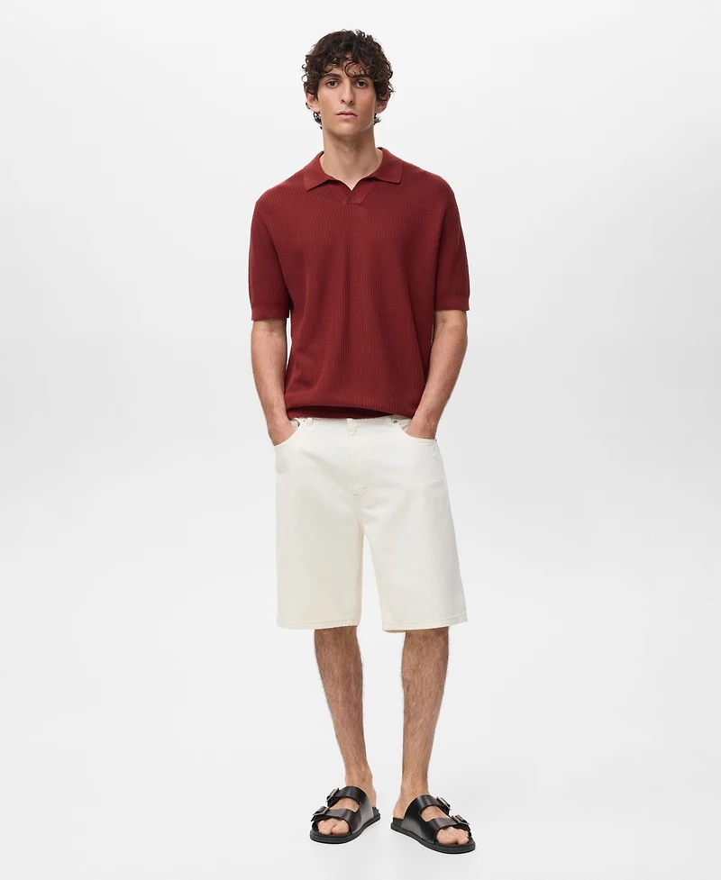 Mango Men's Ribbed Cotton Knitted Polo Shirt