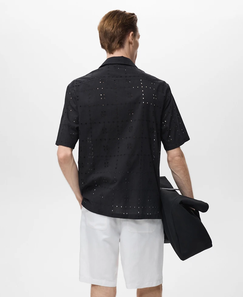 Mango Men's Embroidered Eyelet Details Shirt