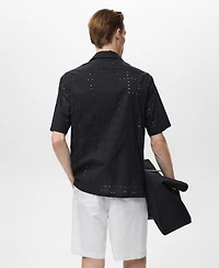 Mango Men's Embroidered Eyelet Details Shirt