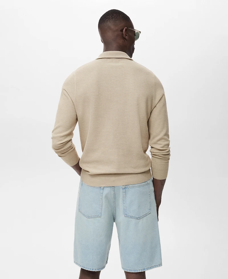 Mango Men's Zipper Collar Microstructure Sweater