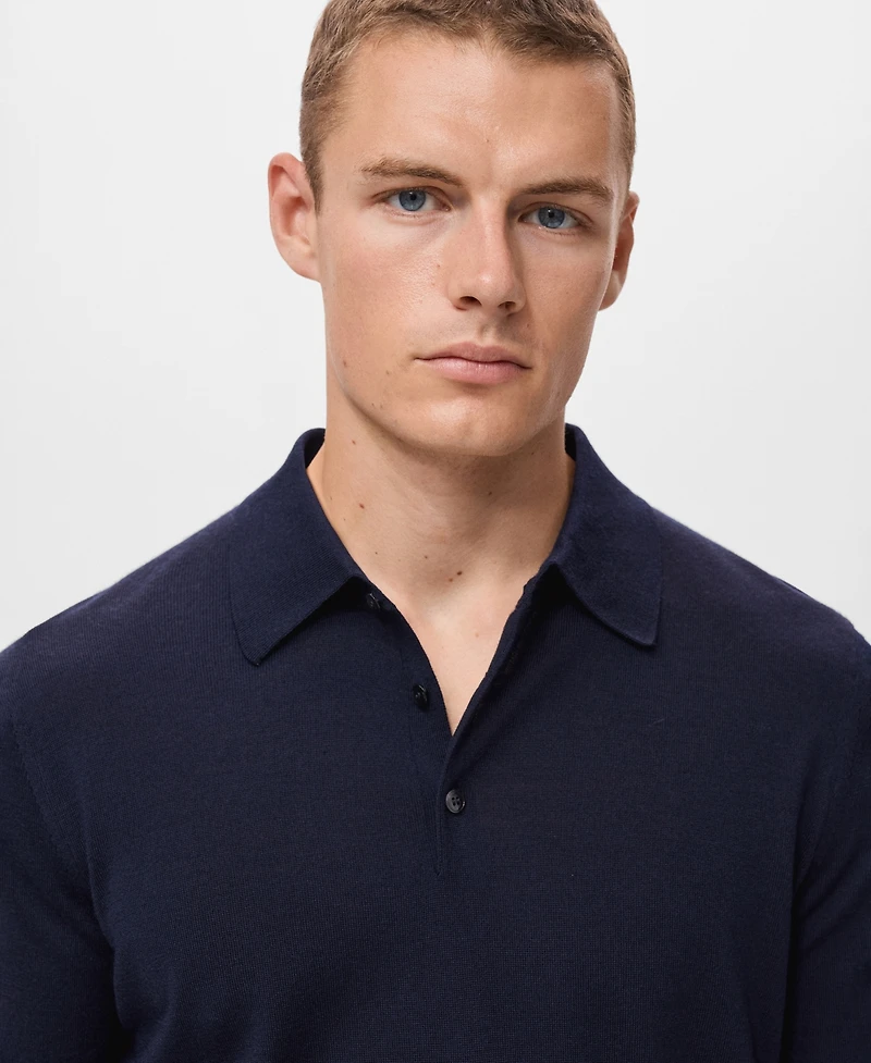 Mango Men's Wool Knitted Polo Sweater