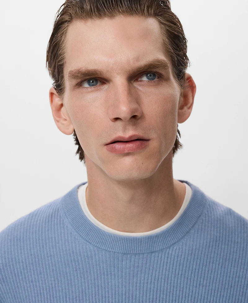 Mango Men's Fine Rib-Knit Cotton Sweater