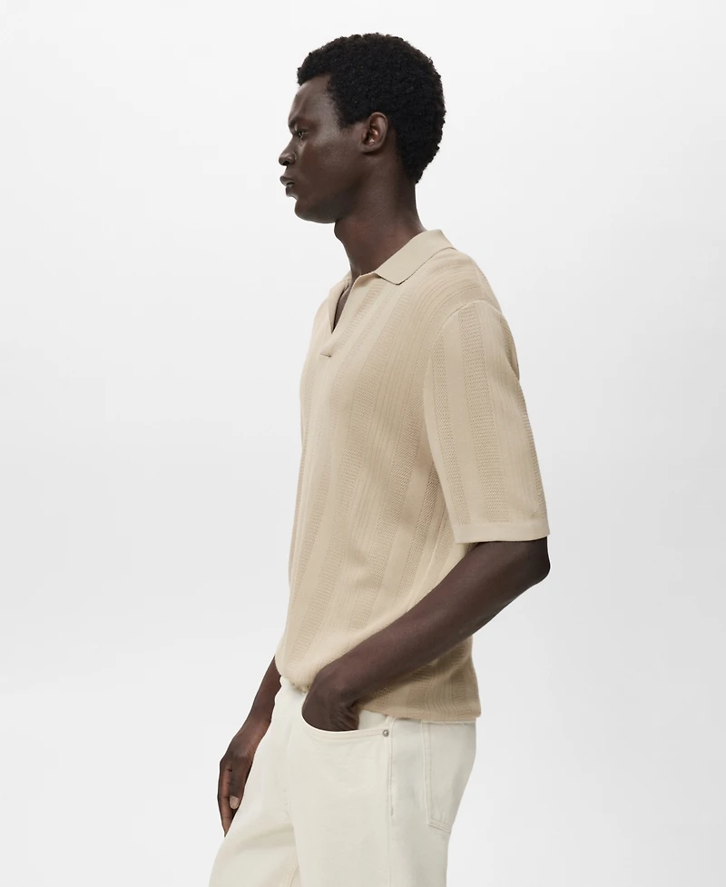 Mango Men's Ribbed Knit Polo Shirt