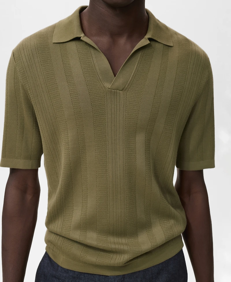 Mango Men's Ribbed Knit Polo Shirt
