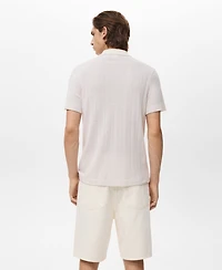 Mango Men's Openwork Knitted Cotton Polo Shirt
