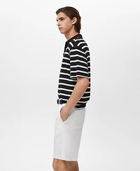 Mango Men's Striped Braided-Knit Polo Shirt
